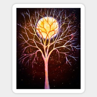 Full moon tree and light bugs Sticker